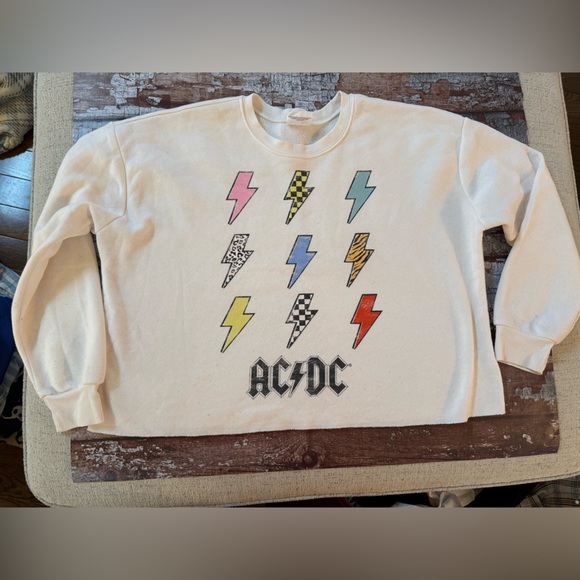 AC/DC Tops - AC/DC oversized cropped  Sweatshirt with Colorful Lightning Bolts